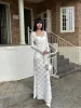 Ruched Lace Panel Long Dress sold by COMMENSE