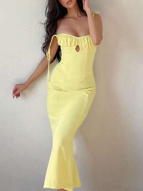 Sunny Days Mesh Tie Strap Midi Dress sold by COMMENSE