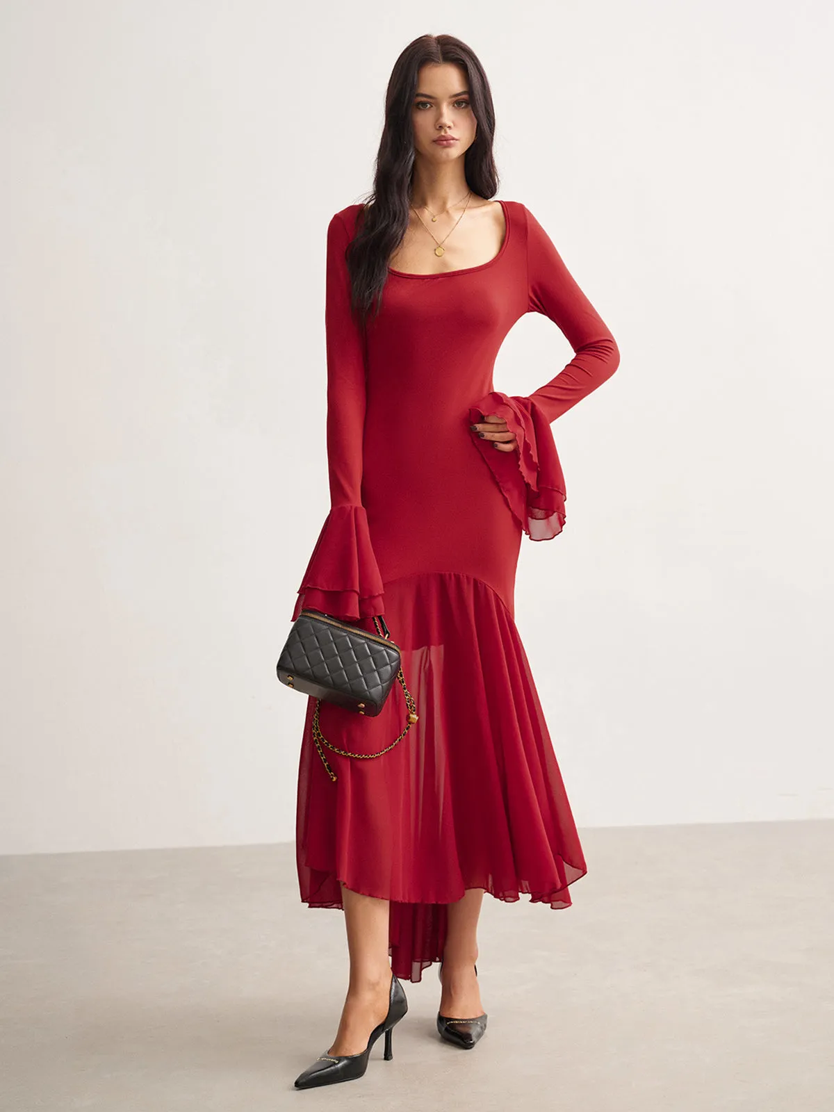 Chiffon Hem Slim Panel Dress sold by COMMENSE product image thumbnail 3