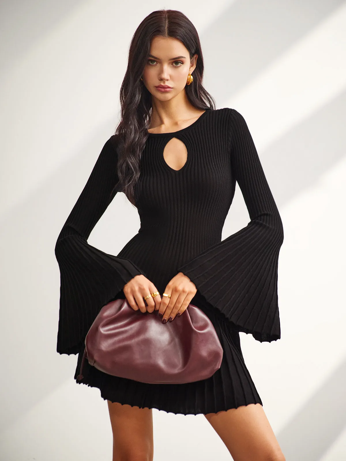 Keyhole Neckline Bell Sleeve Sweater Dress sold by COMMENSE