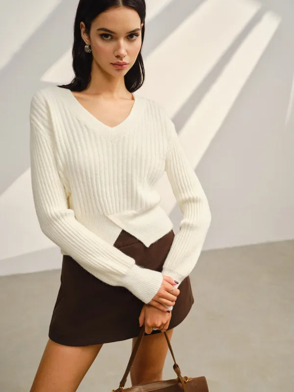 V-Neck Split Short Sweater sold by COMMENSE