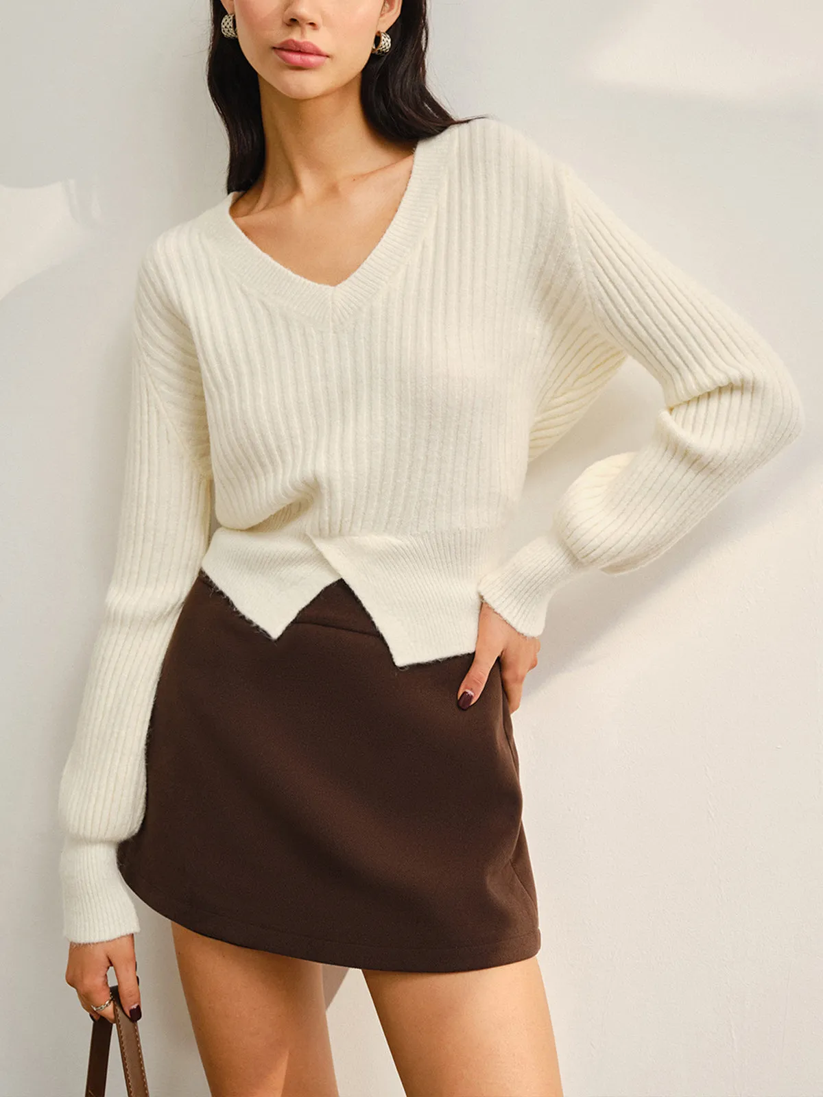 V-Neck Split Short Sweater sold by COMMENSE product image thumbnail 2