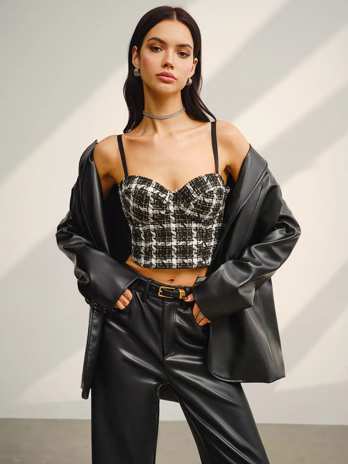 Sweetheart Checked Crop Cami Top sold by COMMENSE