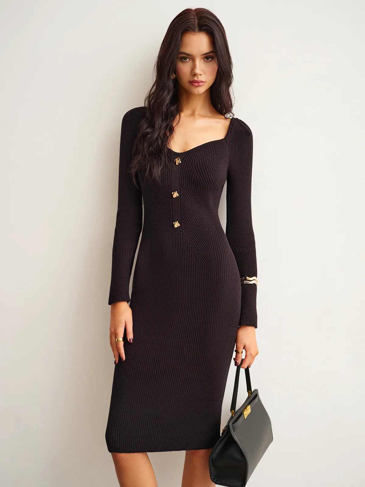 Ribbed Slim Sweater Midi Dress sold by COMMENSE product image thumbnail 4