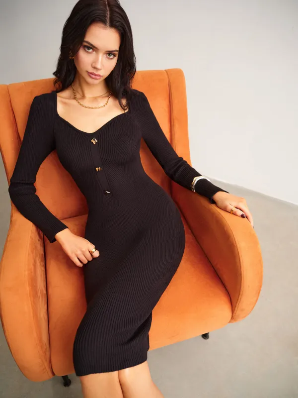 Ribbed Slim Sweater Midi Dress sold by COMMENSE