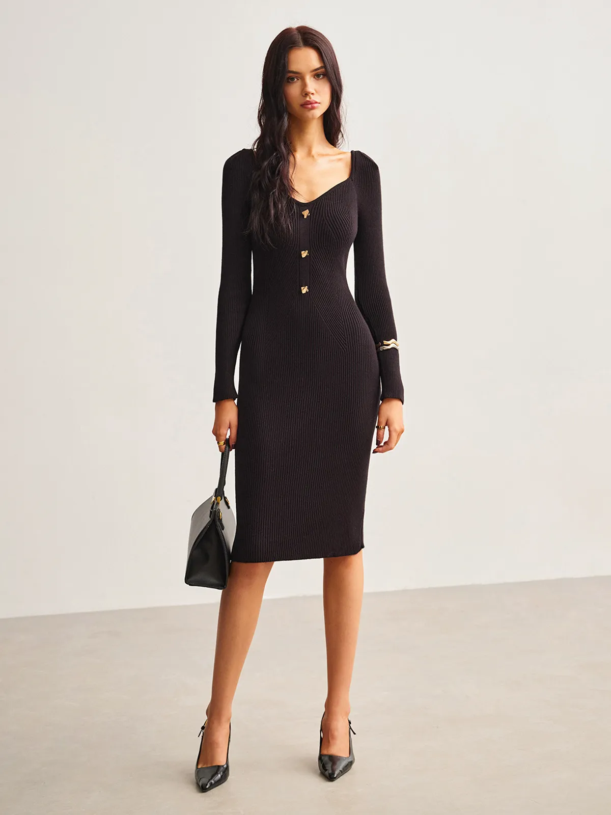 Ribbed Slim Sweater Midi Dress sold by COMMENSE product image thumbnail 3