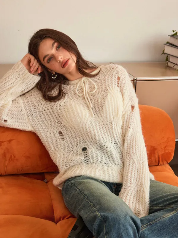 Tie Front Hollow Shift Sweater sold by COMMENSE