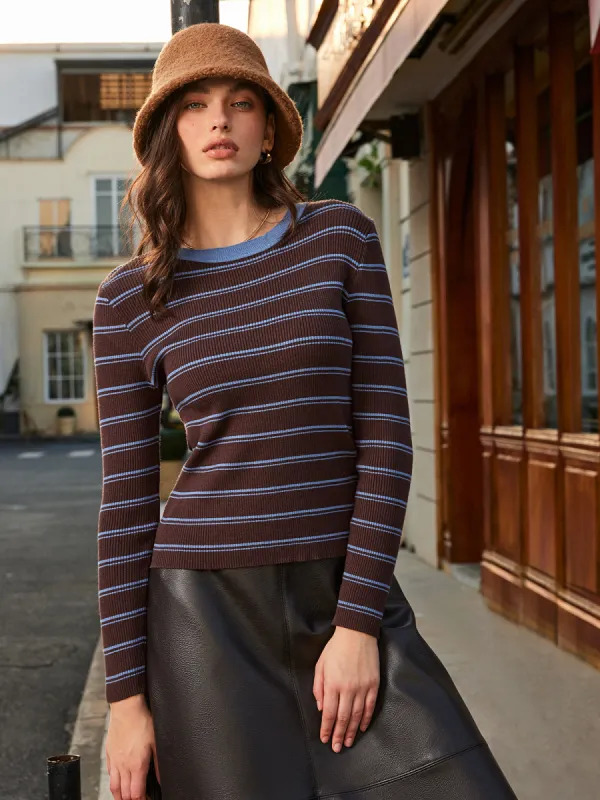 Two-Tone Striped Slim Sweater sold by COMMENSE