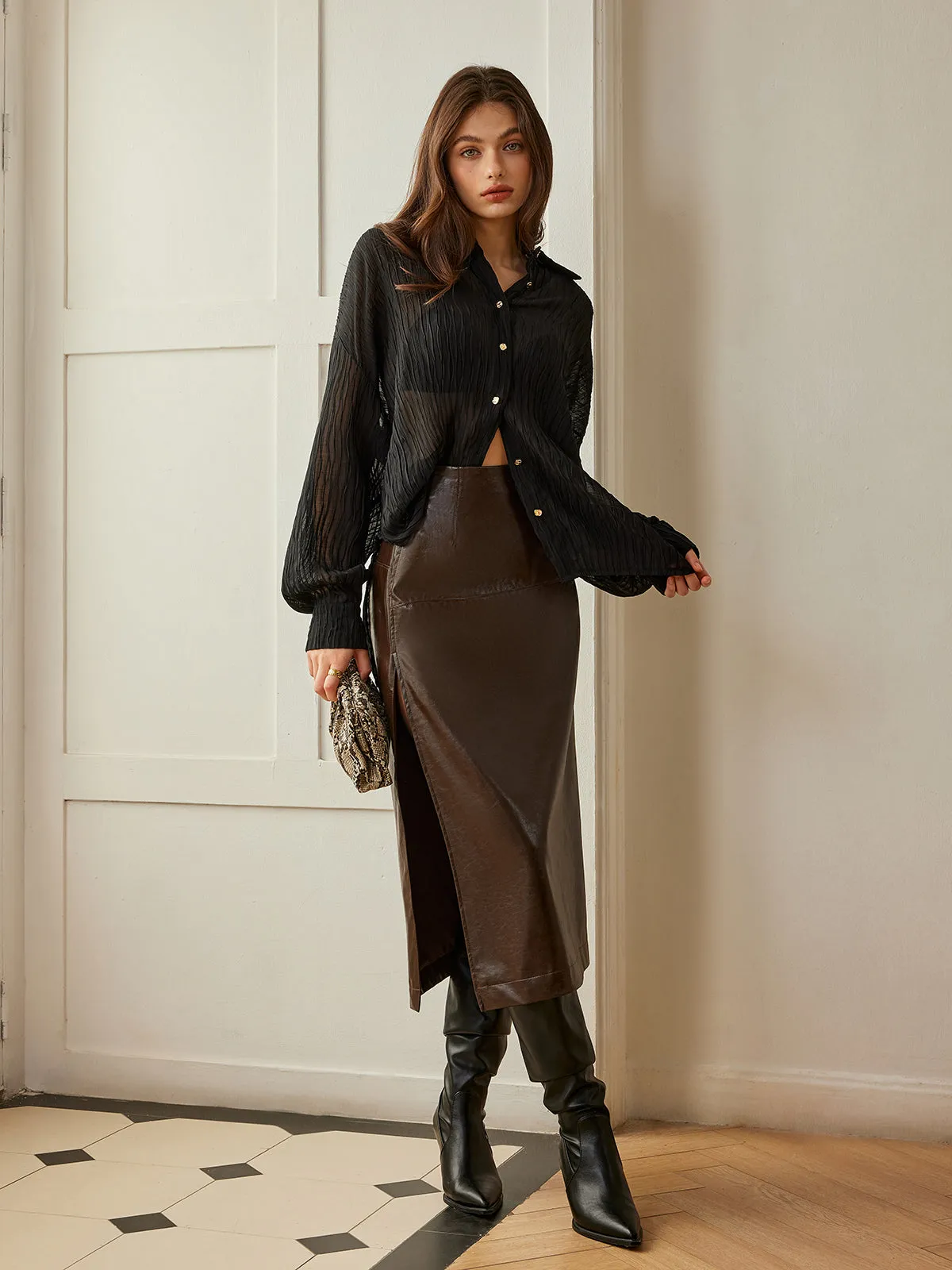 Semi-Sheer Button Polo Shirt sold by COMMENSE product image thumbnail 5