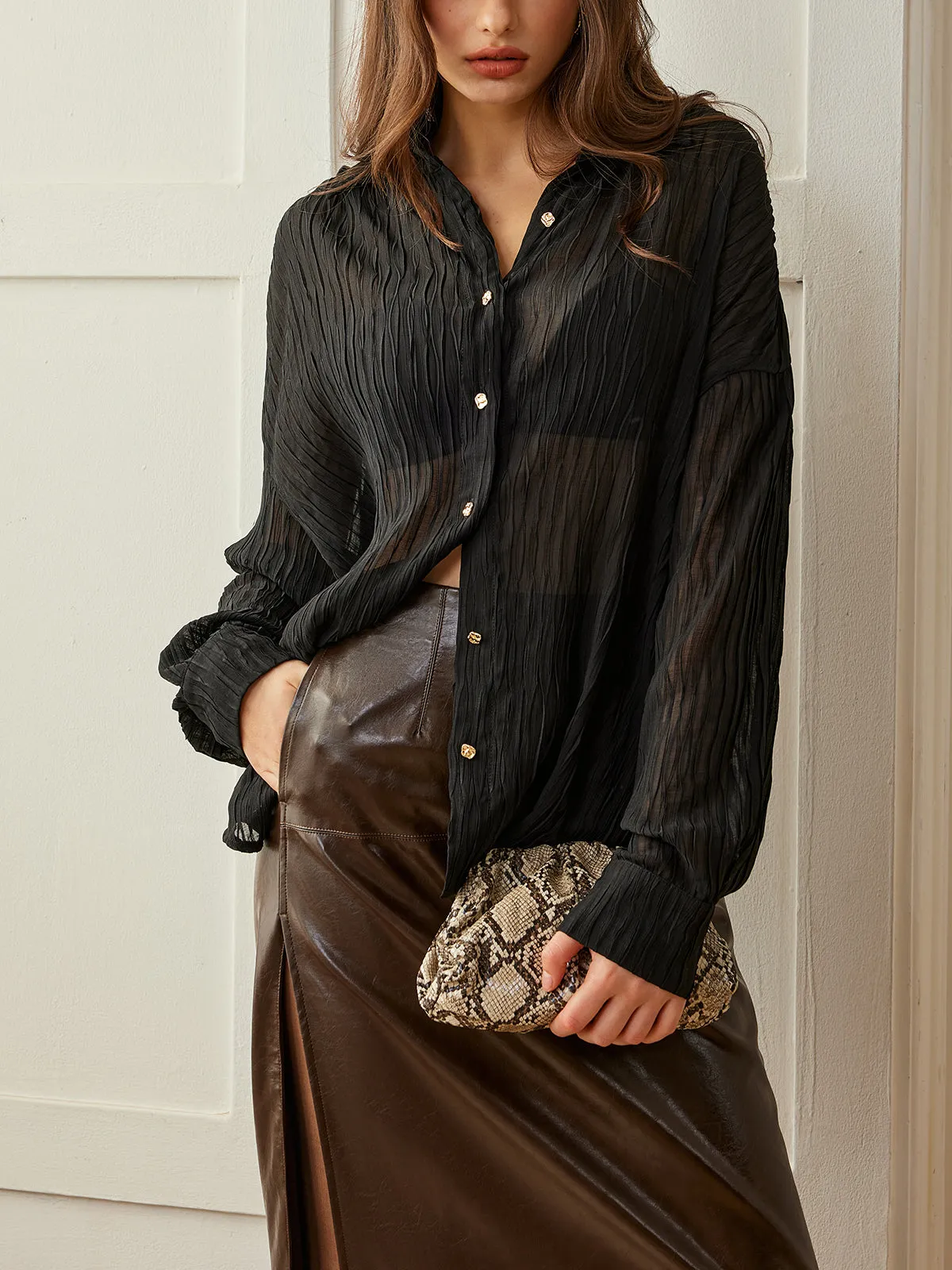 Semi-Sheer Button Polo Shirt sold by COMMENSE product image thumbnail 2