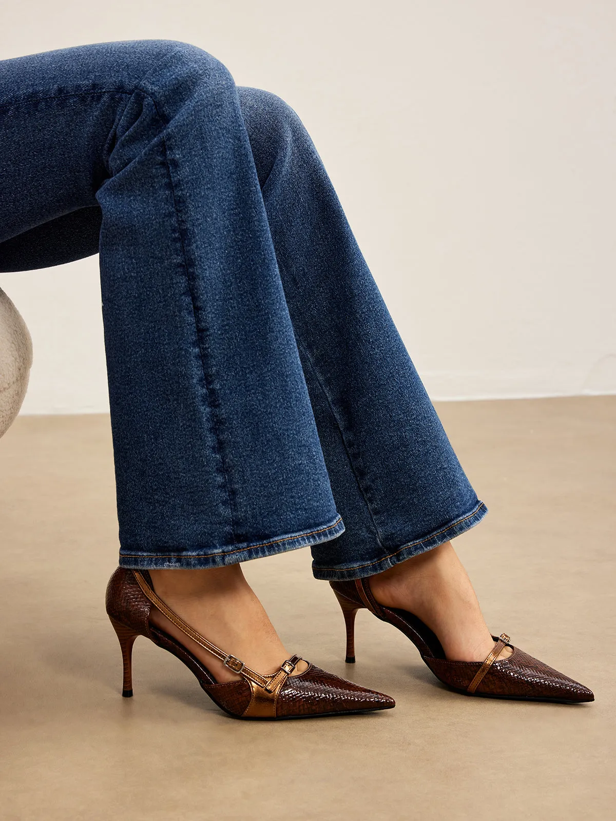 Snakeskin Printed Buckle Pumps sold by COMMENSE product image thumbnail 4