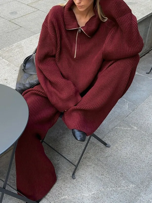 Drawstring Zipper Sweater Pants Set sold by COMMENSE