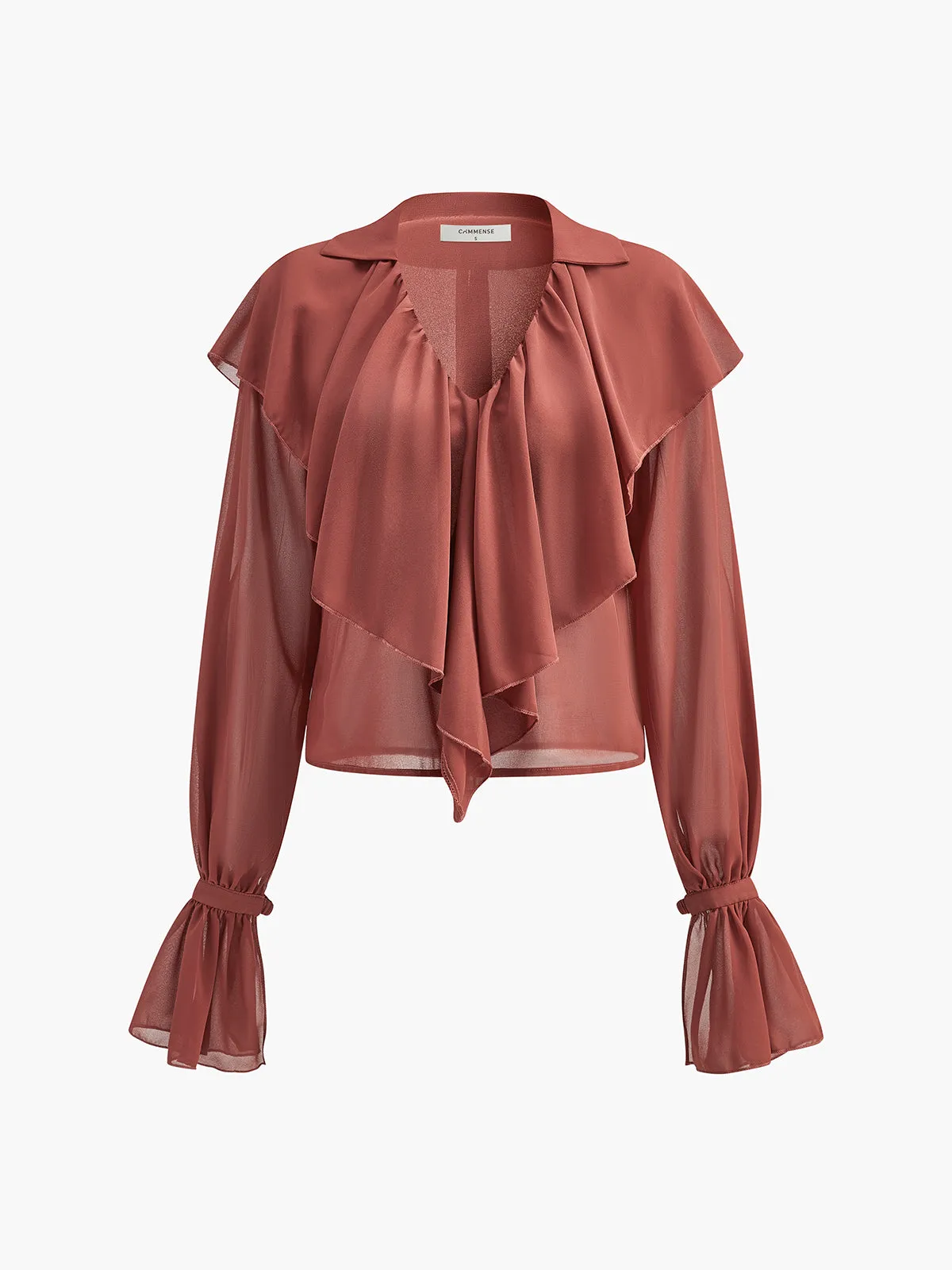 Semi-Sheer Chiffon Ruffle Shirt sold by COMMENSE