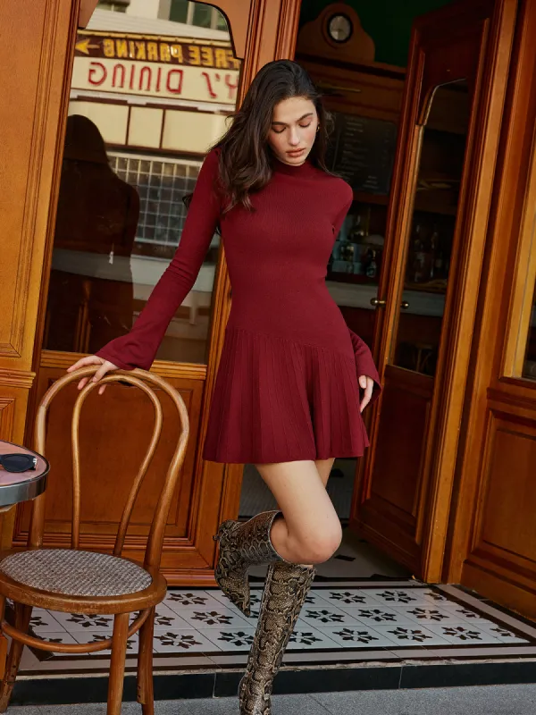 Bell Sleeve Pleated Sweater Short Dress sold by COMMENSE