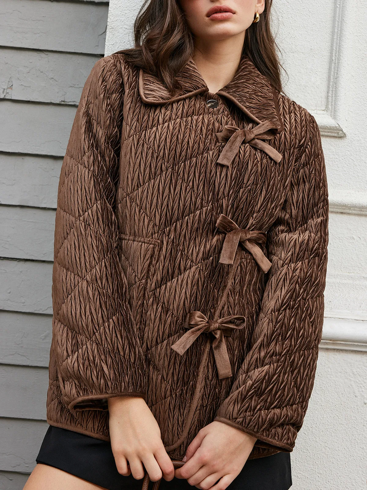 Velvet Button Bow Coat sold by COMMENSE product image thumbnail 2