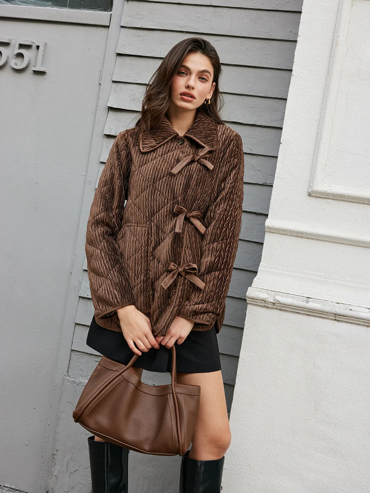 Velvet Button Bow Coat sold by COMMENSE product image thumbnail 4