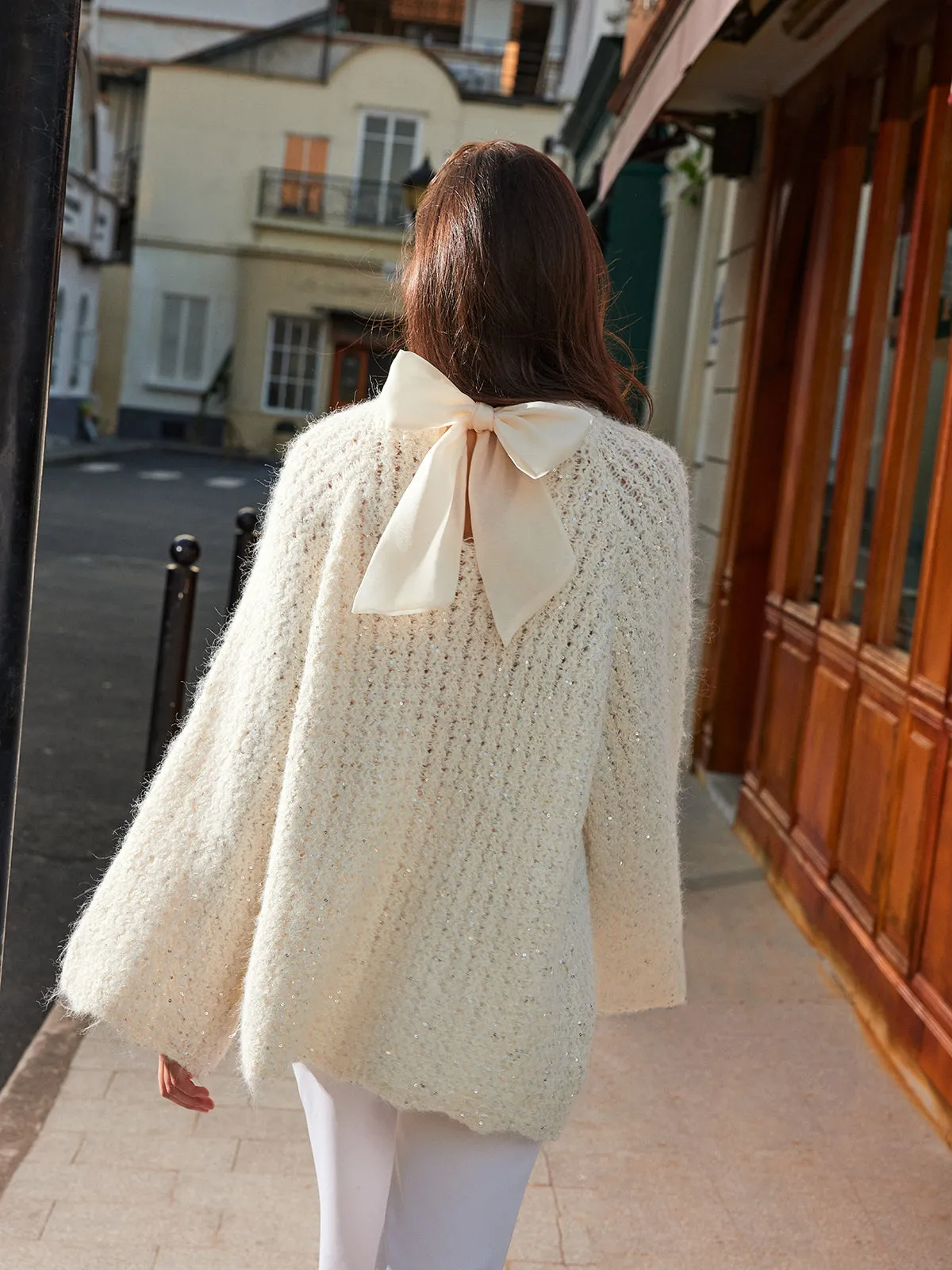 Bow-Decor Purl Shift Sweater sold by COMMENSE product image thumbnail 3