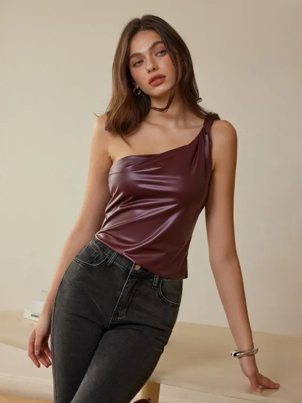 One-Strap Faux Leather Top sold by COMMENSE