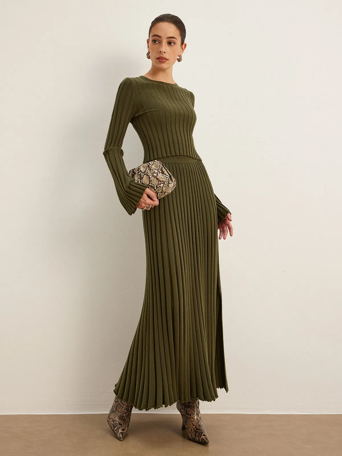 Lettuce Trim Pleated Sweater Skirt sold by COMMENSE product image thumbnail 2