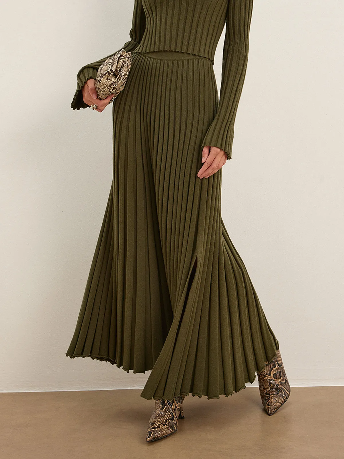 Lettuce Trim Pleated Sweater Skirt sold by COMMENSE