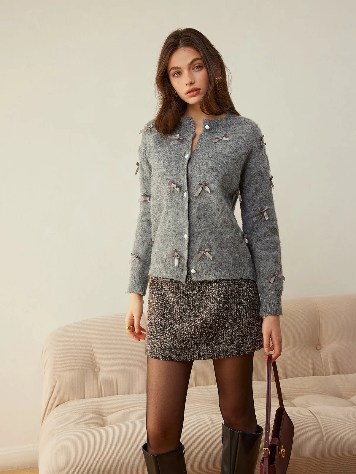 Button Down Bow-Decor Cardigan sold by COMMENSE product image thumbnail 4