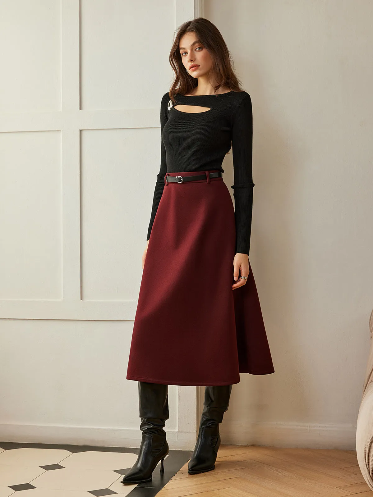 Umbrella Shape Belted Skirt sold by COMMENSE