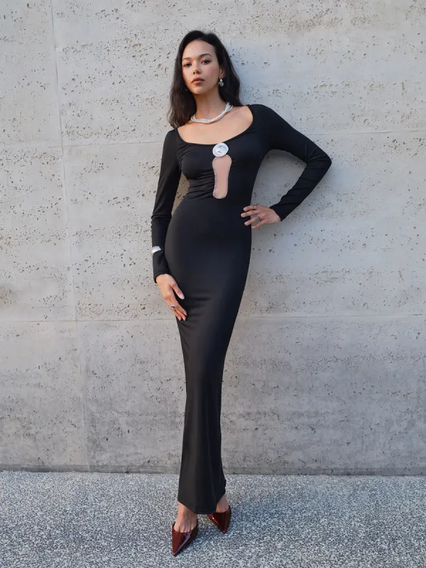 Tulle-Detail Metal Jersey Dress sold by COMMENSE