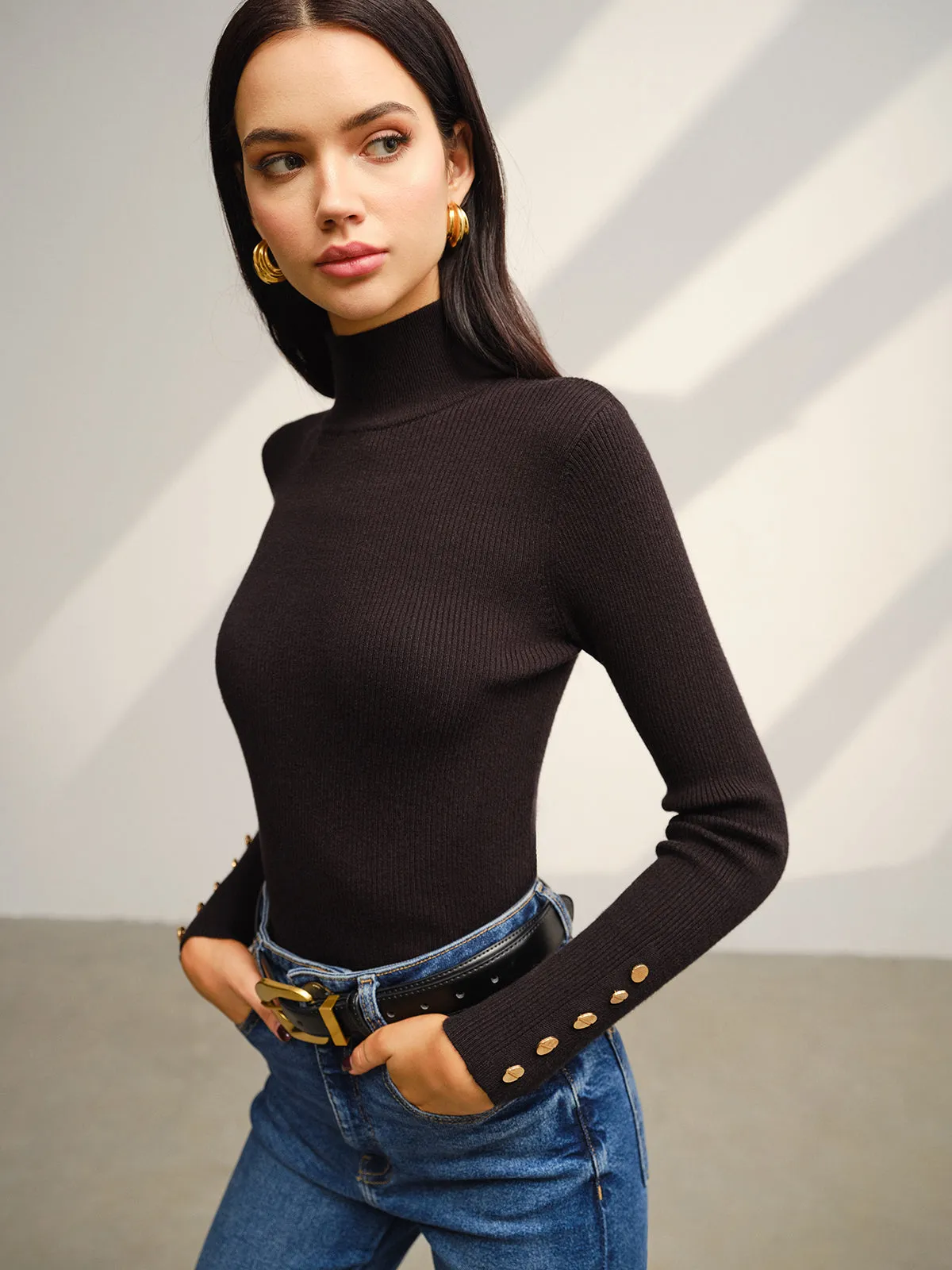 Versatile Mock Neck Skinny Sweater sold by COMMENSE product image thumbnail 3
