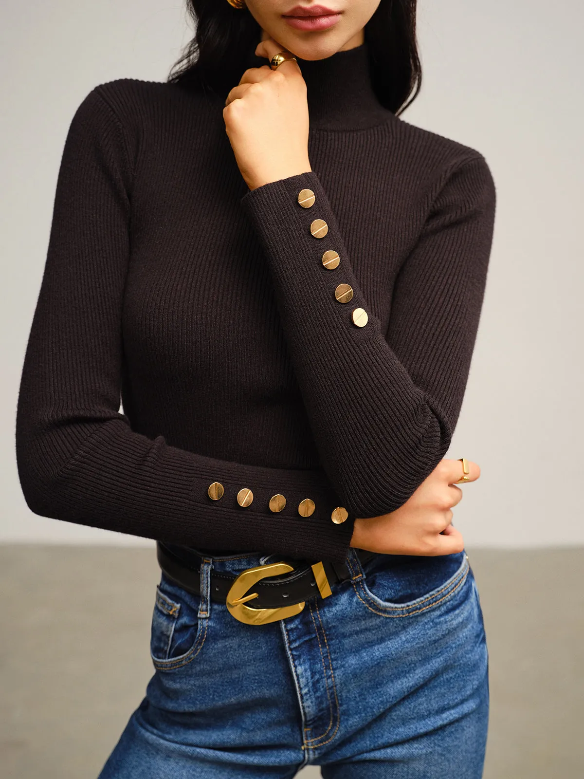Versatile Mock Neck Skinny Sweater sold by COMMENSE