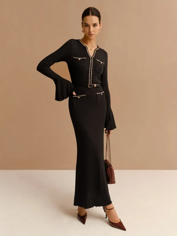 Elegant Contrast Binding Ruffle Slim Dress sold by COMMENSE