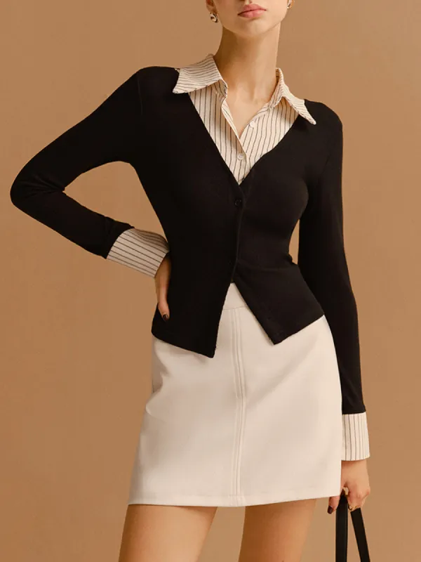 2 in 1 Button Split Lapel Blouse sold by COMMENSE