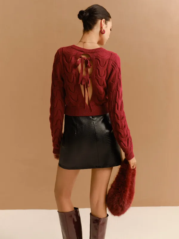 Tie Back Twist Short Sweater sold by COMMENSE