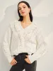 V-Neck Floral-Decor Shift Sweater sold by COMMENSE