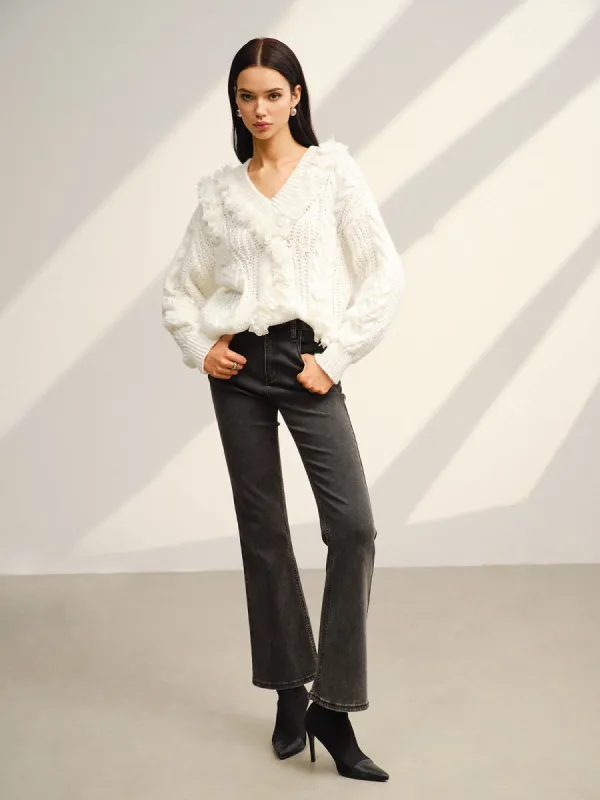 V-Neck Floral-Decor Shift Sweater sold by COMMENSE