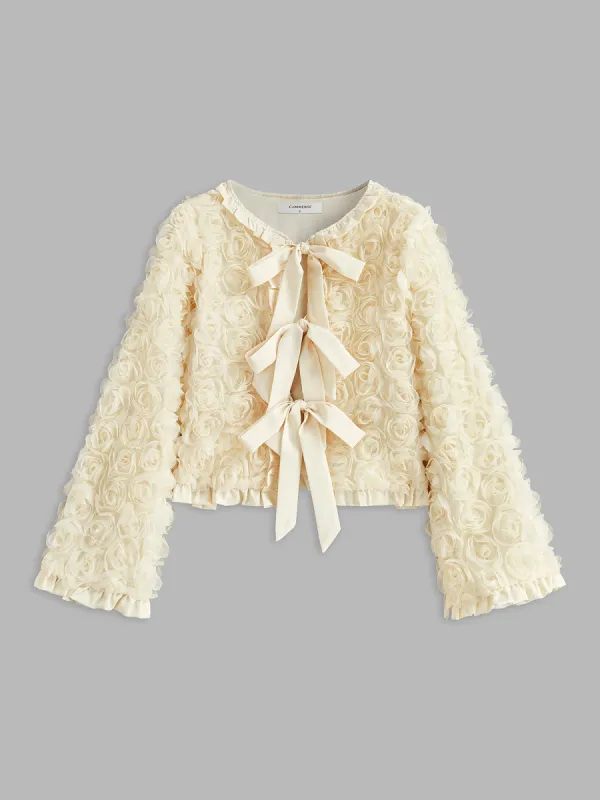 Romance Tie Front Rosette Jacket sold by COMMENSE