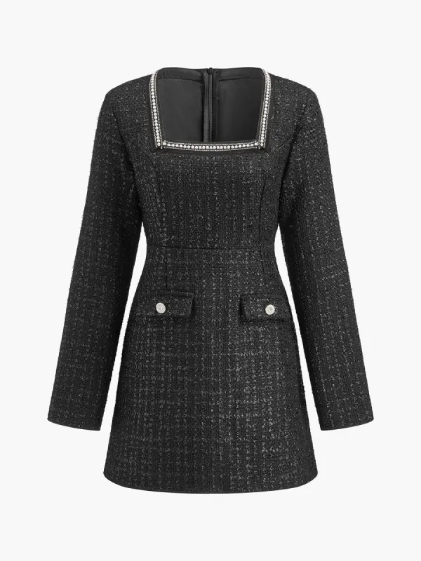Square Neck Beaded Short Dress sold by COMMENSE