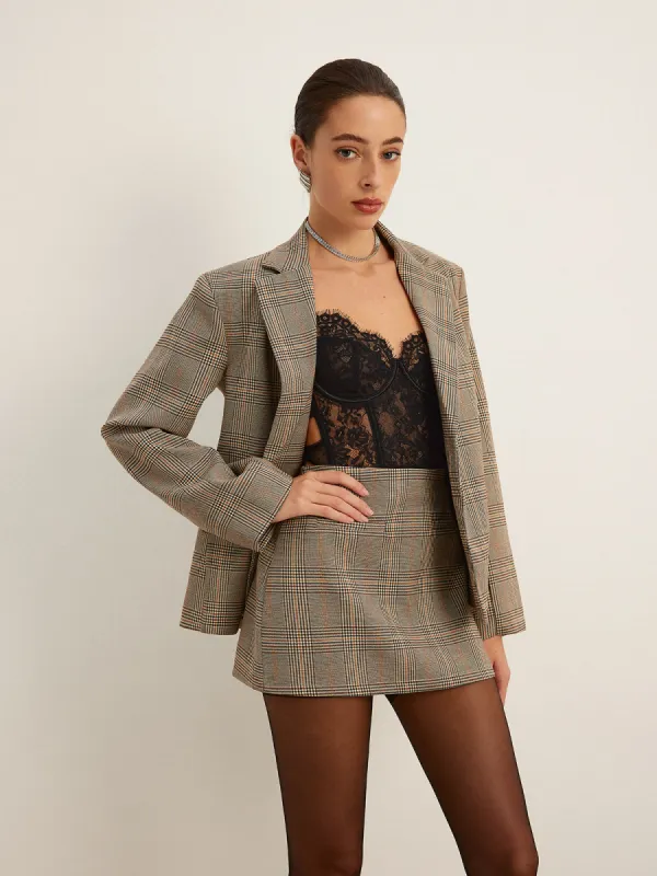 Mid-Waist Checked A-Line Skirt sold by COMMENSE