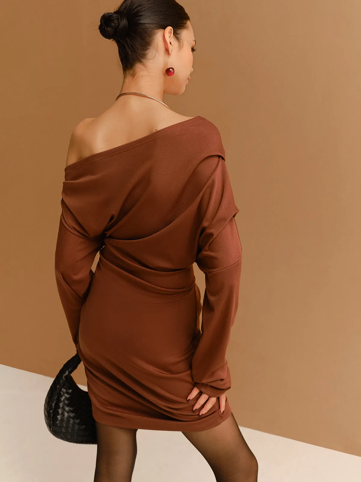 Off-Shoulder Pleated Jersey Short Dress sold by COMMENSE product image thumbnail 5