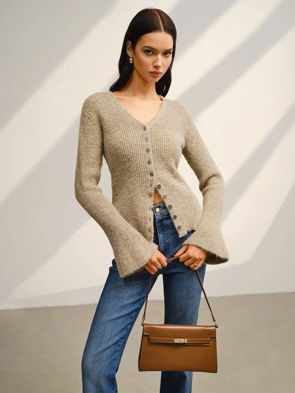 V-Neck Bell Sleeve Button Cardigan sold by COMMENSE product image thumbnail 2