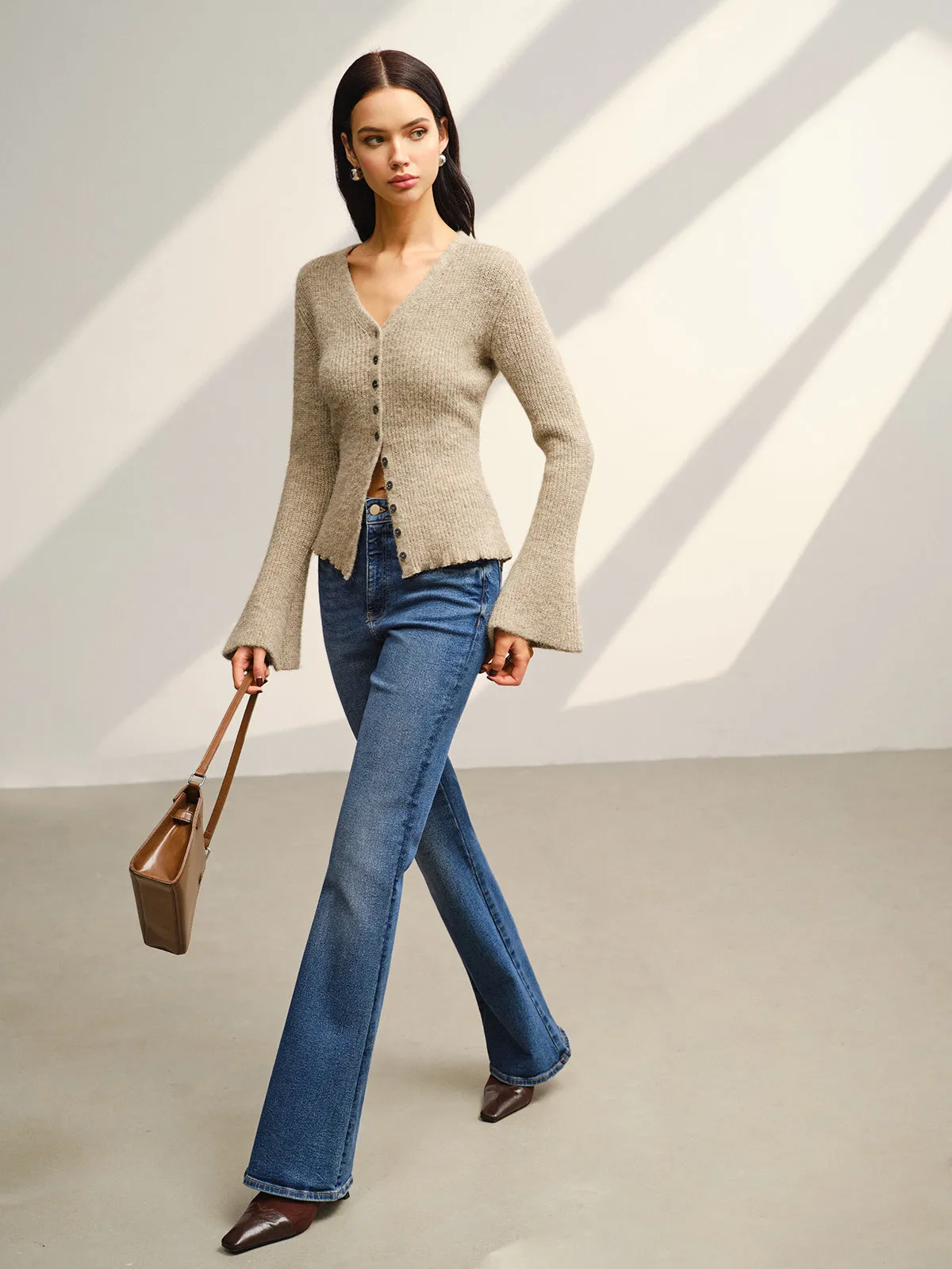 V-Neck Bell Sleeve Button Cardigan sold by COMMENSE