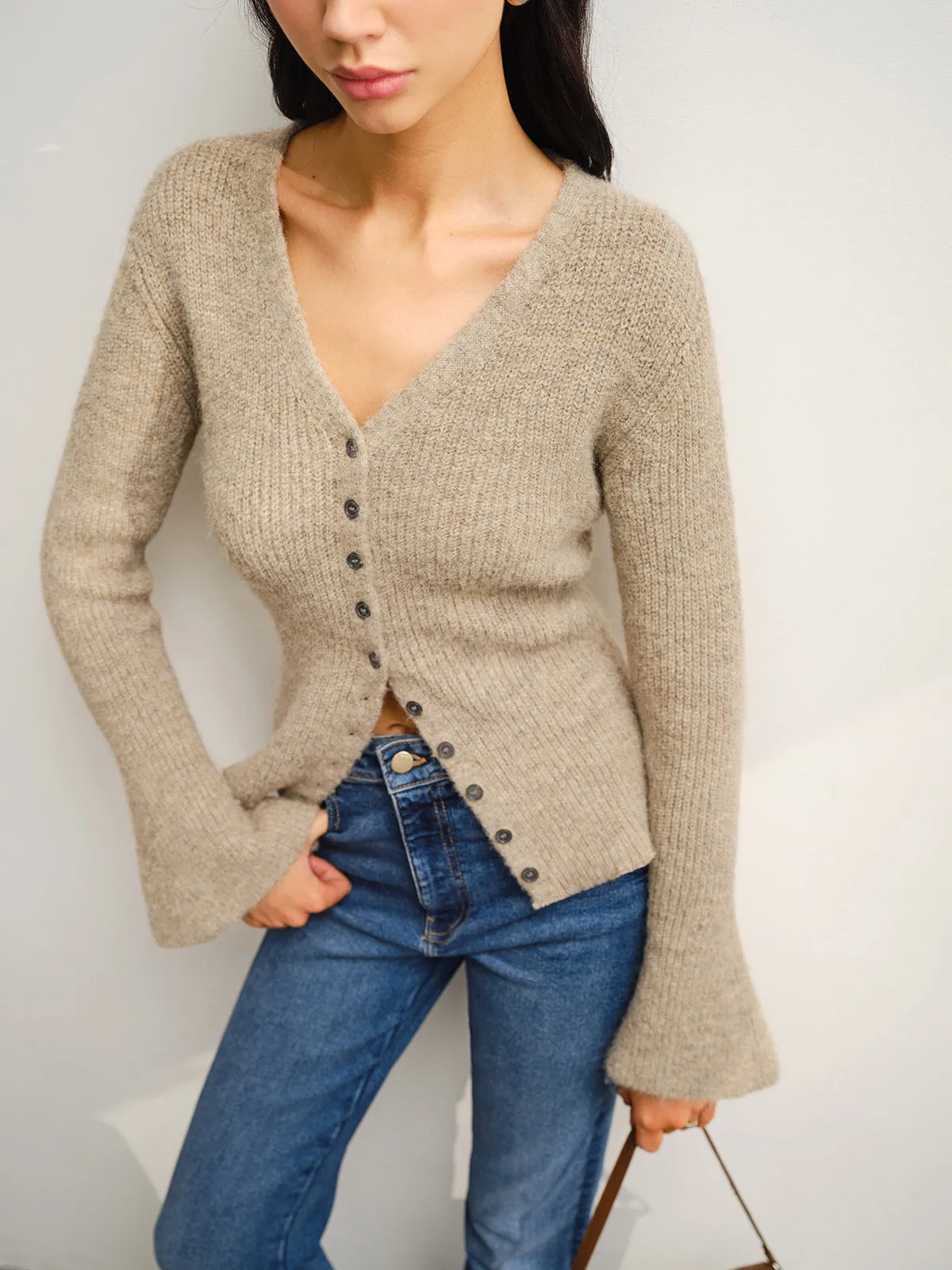 V-Neck Bell Sleeve Button Cardigan sold by COMMENSE product image thumbnail 5