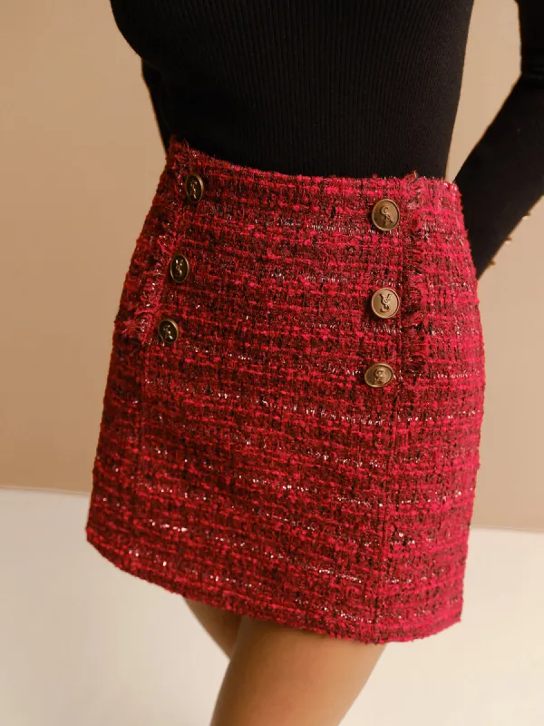 Mid-Waist Tweed Zipper Skirt sold by COMMENSE