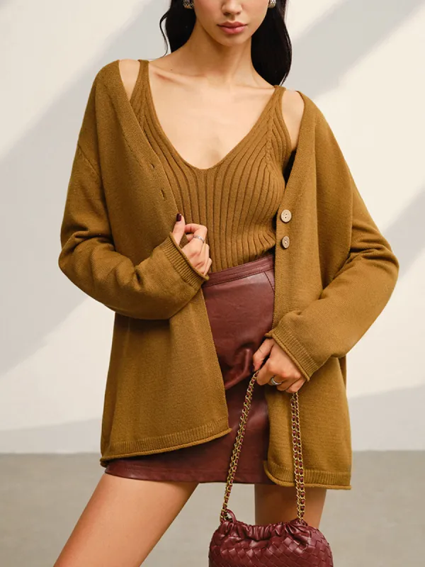 V-Neck Ribbed Sweater Co-ords sold by COMMENSE
