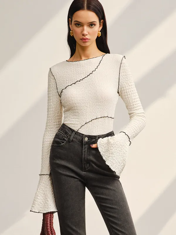 Contrast Piping Bell Sleeve T-Shirt sold by COMMENSE