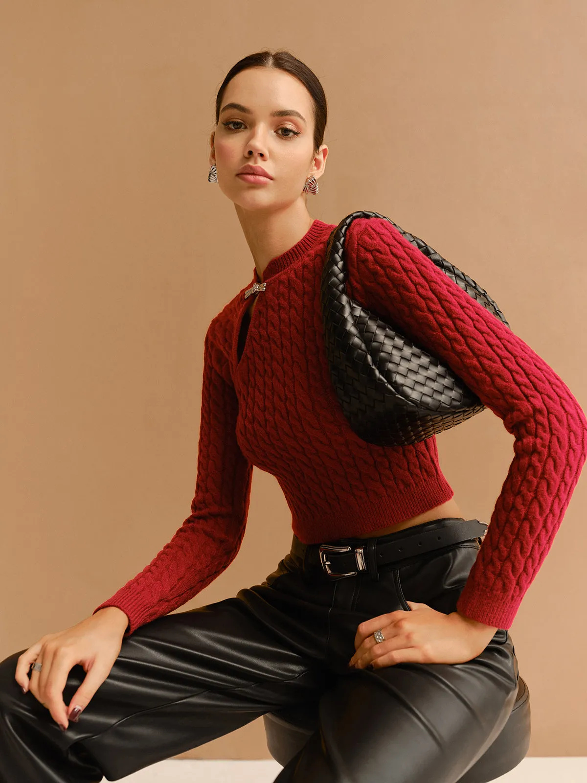 Cutout Twist Crop Sweater sold by COMMENSE product image thumbnail 4