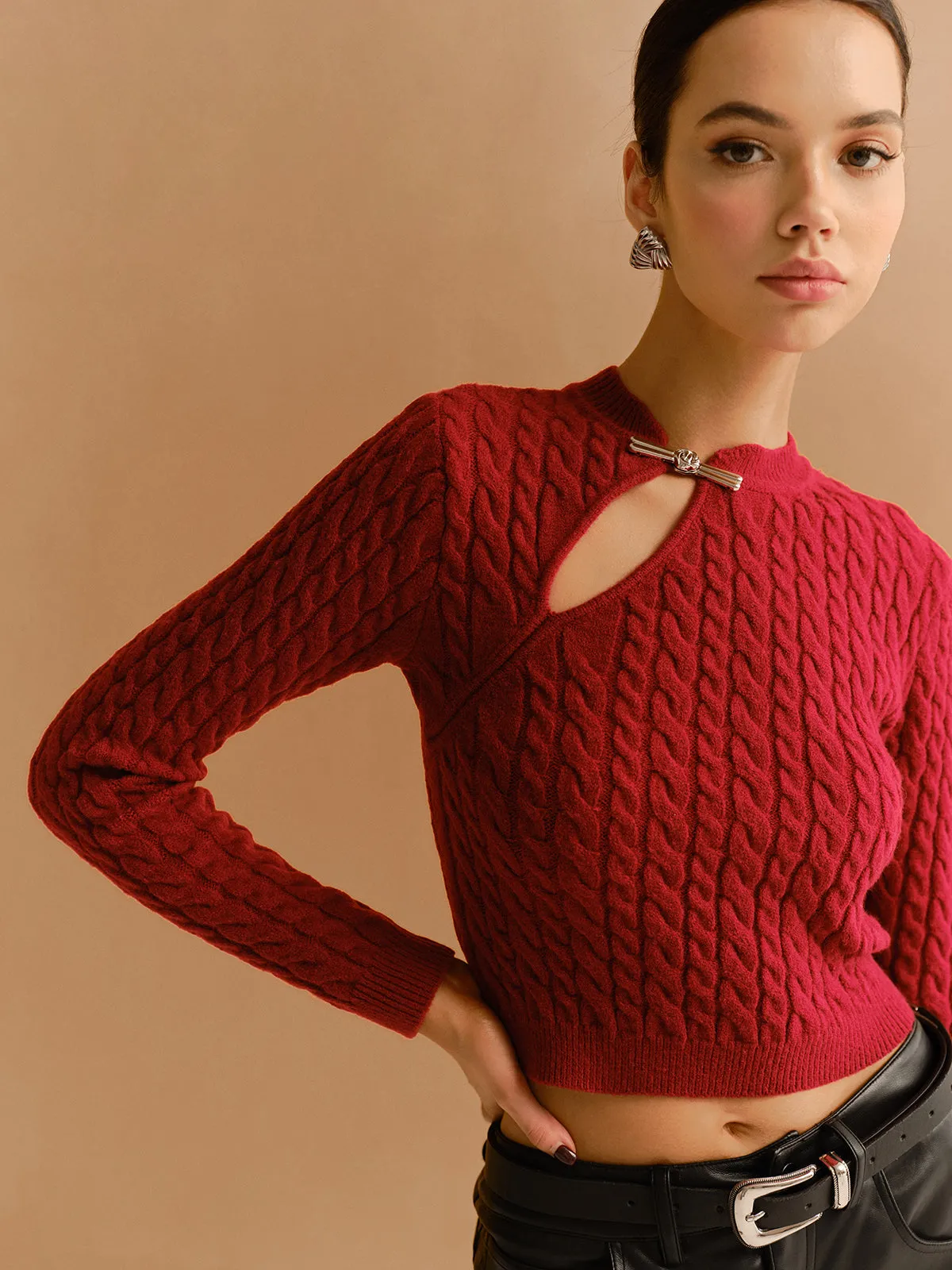 Cutout Twist Crop Sweater sold by COMMENSE product image thumbnail 3