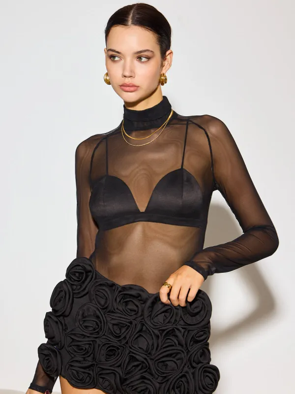 Mock Neck Sheer Mesh T-Shirt sold by COMMENSE