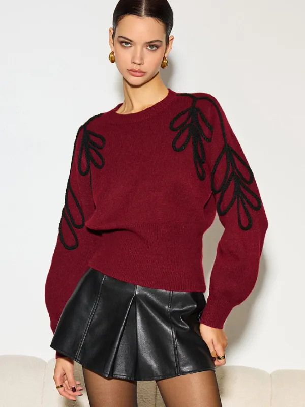Jacquard Cinched Waist Knit Top sold by COMMENSE