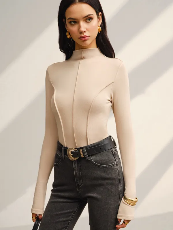 Stand Collar Piping Warm Top sold by COMMENSE
