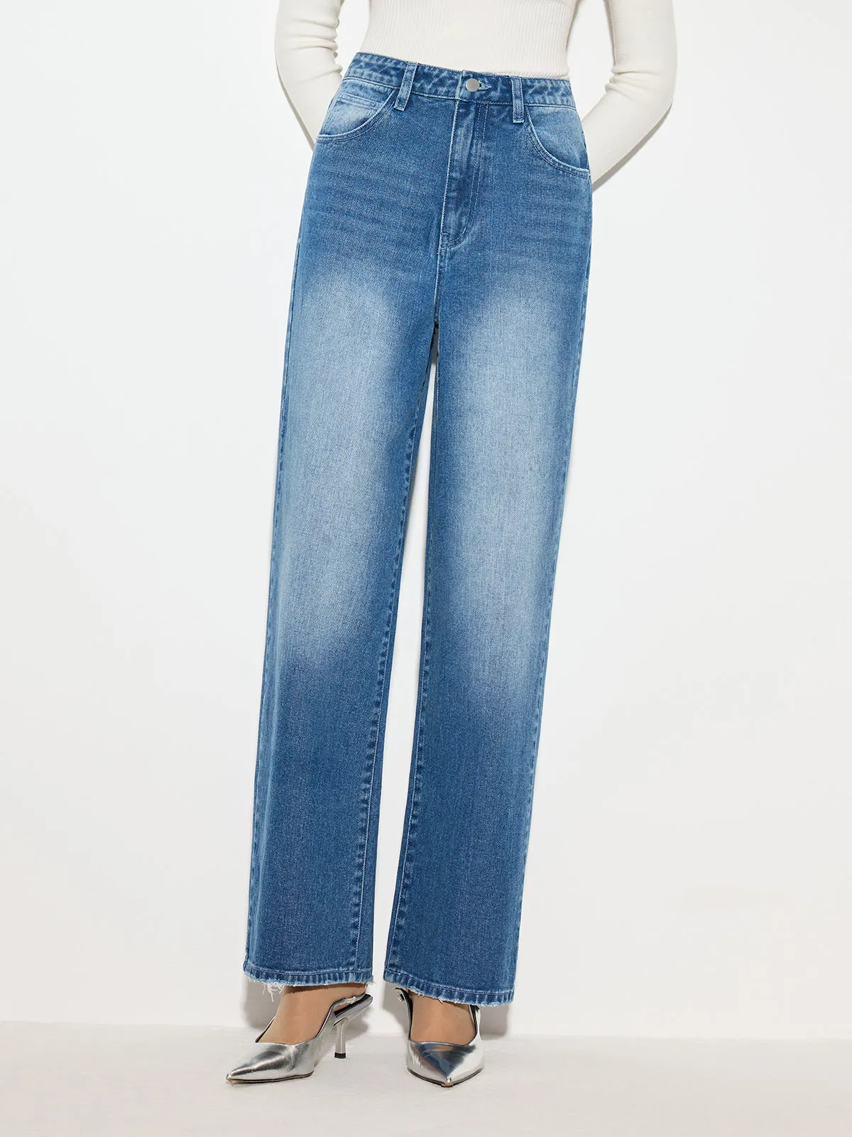 Mid-Waist Denim Jeans sold by COMMENSE